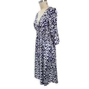 Navy Blue/White Summer Dress Elastic High Waist V-Neck Sz XL Lightweight